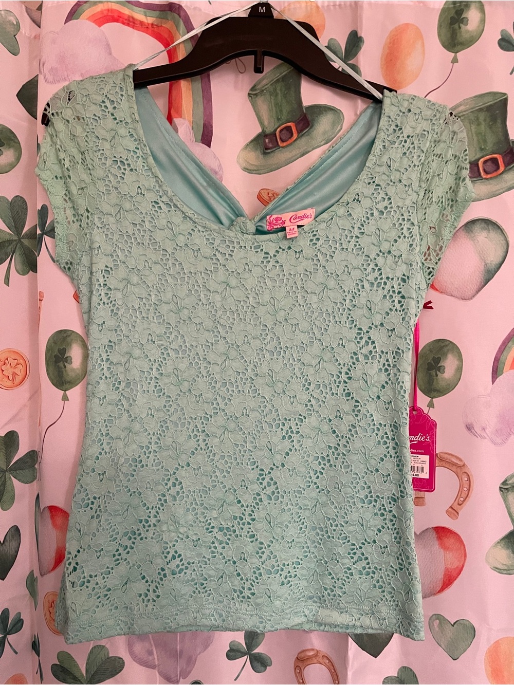 Candie's Mint Lace Overlay Women's top